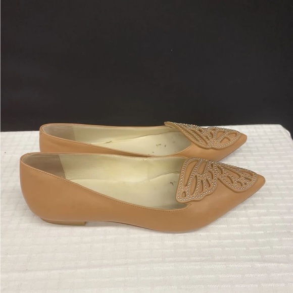 Sophia Webster Butterfly Flats Women's Size 39 Beige Pointed Toe Leather Shoes - Picture 5 of 7